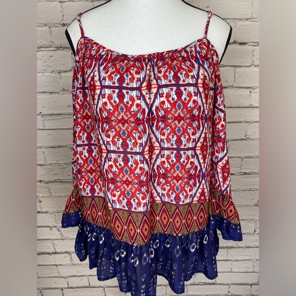 Beach Lunch Lounge Boho Cold Shoulder Top size Medium - Picture 3 of 9